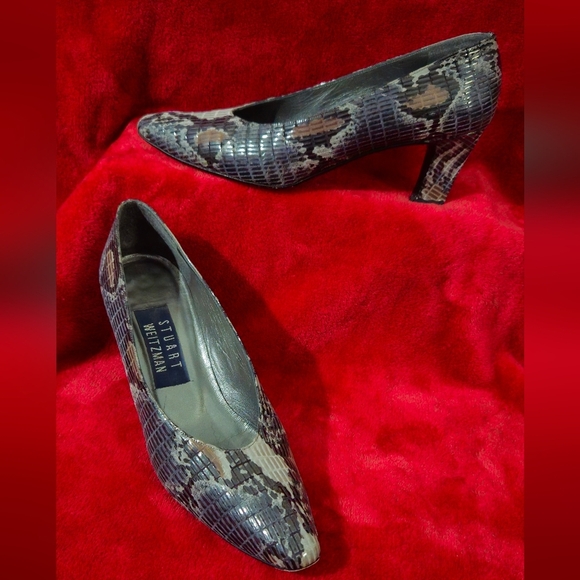 Stuart Weitzman Snakeskin Pattern Leather Heels Gray, Black and Brown - Size 7.5 - Picture 1 of 6